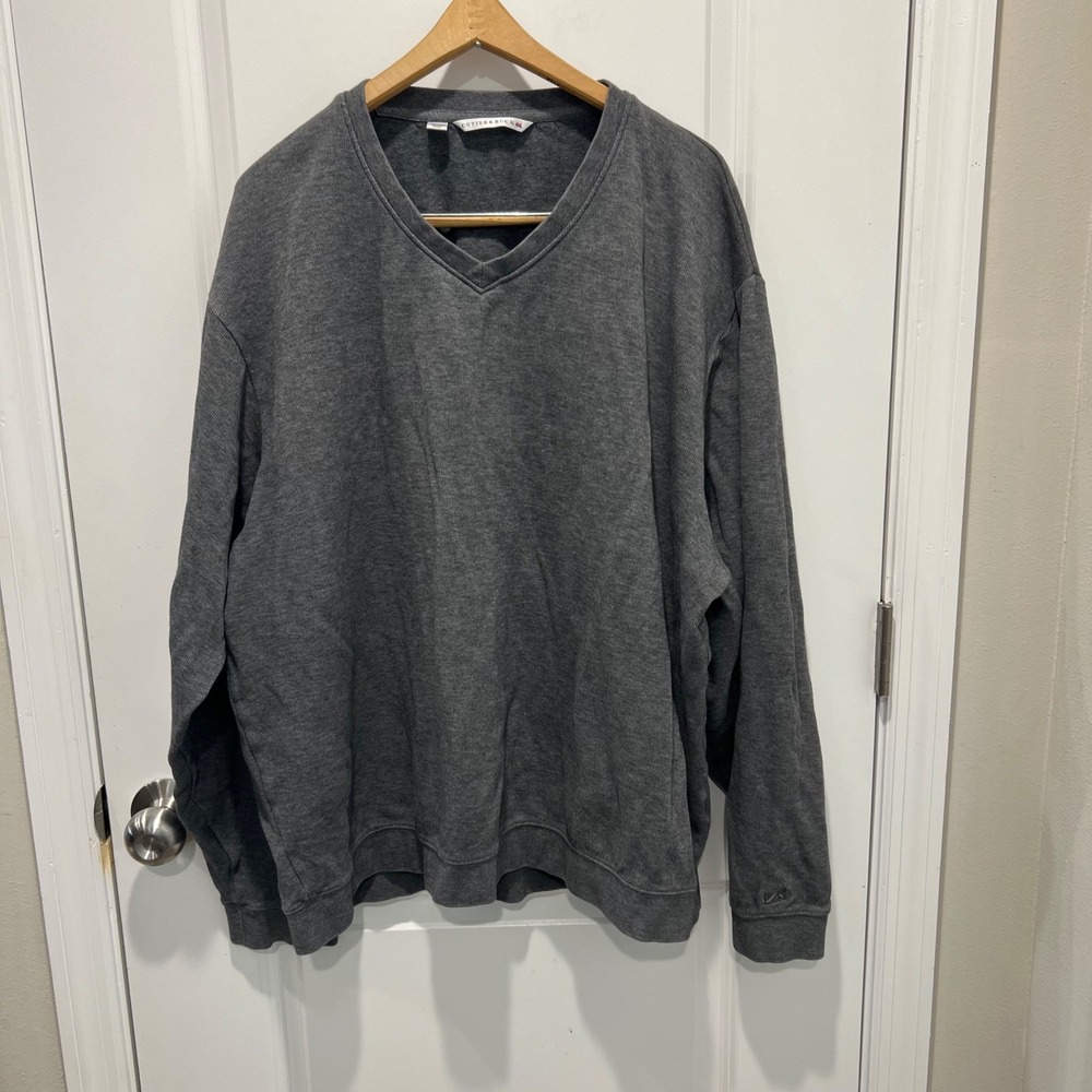 Cutter & Buck Mens V-Neck Sweater 100% Cotton Heather Gray XXL‎